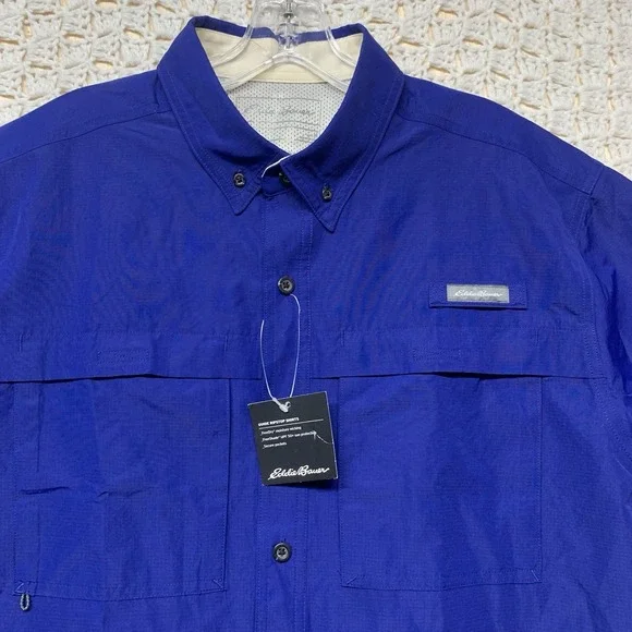 NWT Eddie Bauer Guide Ripstop Shirt Mens M Blue UPF 50t Sun Protection Long Slv - Picture 2 of 9